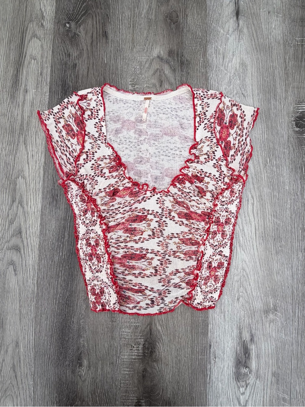 Free People Oh My Baby Tee with Red Floral Print Small